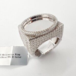 925 Sterling Sliver Moissanite 1inch diameter Picture Ring, 6.138ctw VVS Stones